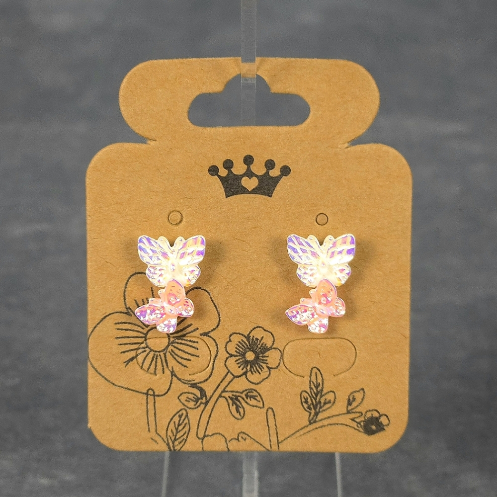 Iridescent Butterfly Stud Earrings Stainless Steel Post Butterfly/Silicone Backs